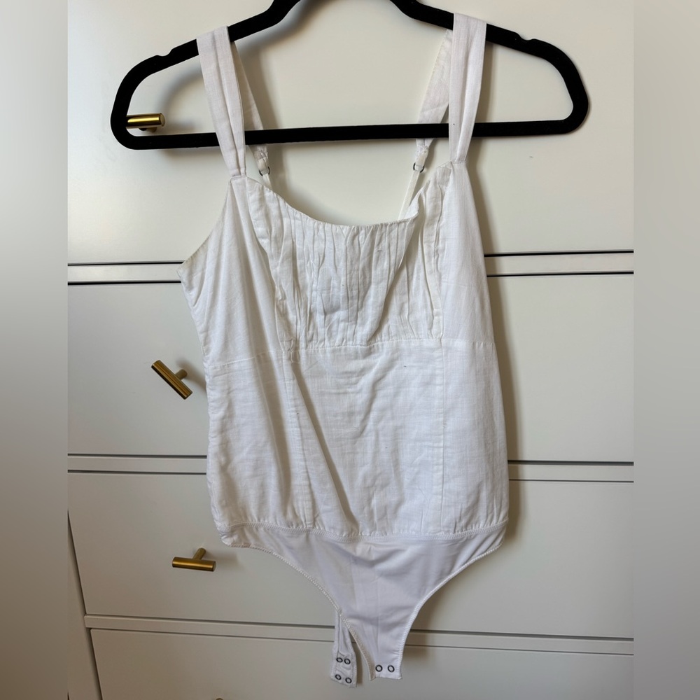 Abercrombie & Fitch White Smocked Strap bodysuit